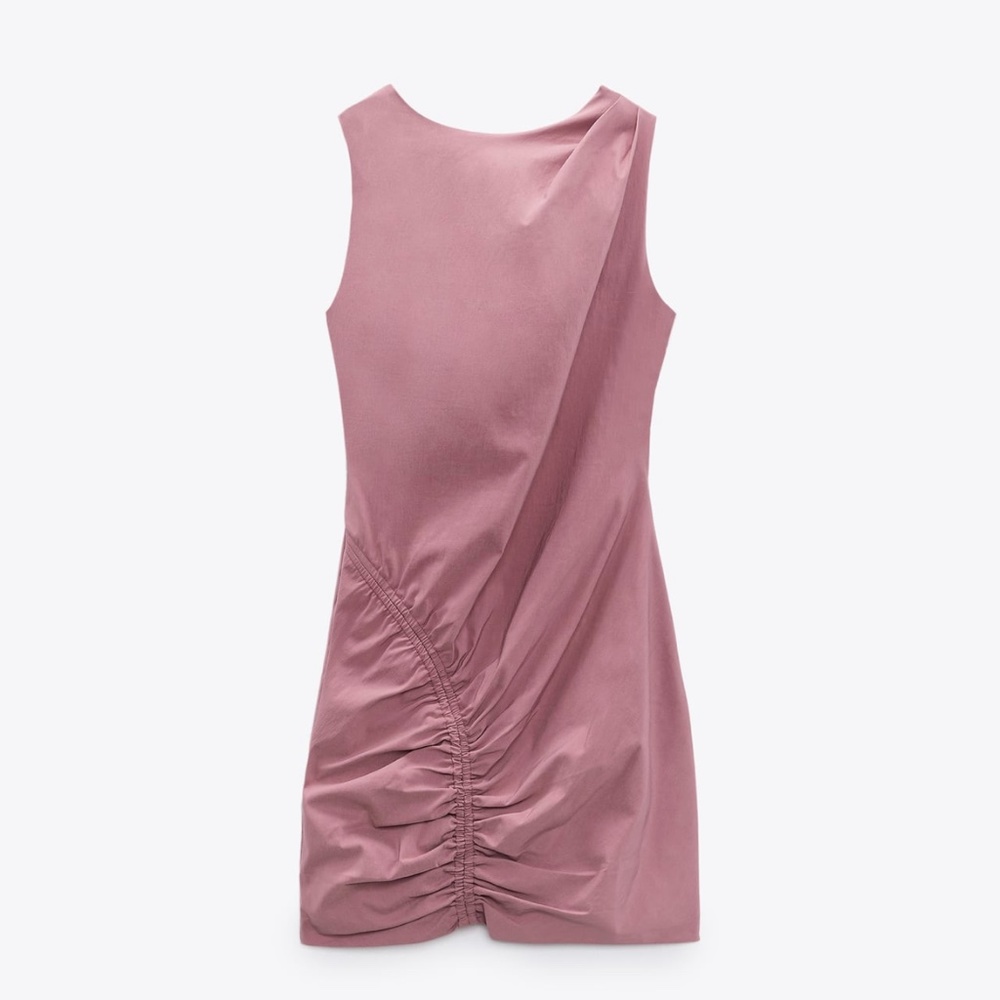 Zara limited edition backless pink mini ruched detail dress